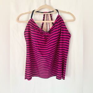 Kona Sol Pink and Black Striped Tankini Top LARGE